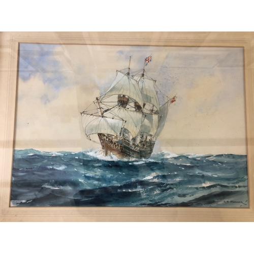 151A - (Maritime Interest) three framed works and others, to include: F. E. Turner - Ship at sea in full sa... 