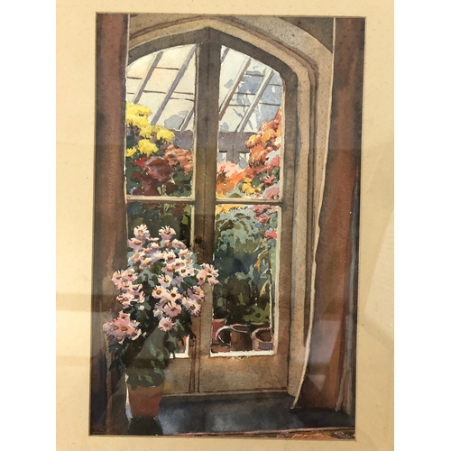 152 - W. E. H. Condon (British, 19th-20th Century) Flower pots through the conservatory window, watercolou... 