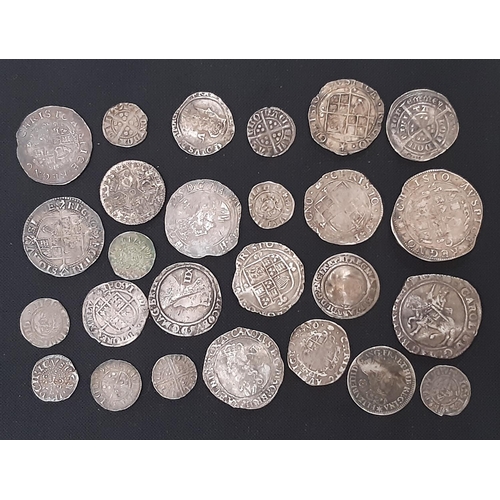 1840 - A hoard of early English hammered silver coinage, 5 x Charles 1 shillings, 3 x James I shillings, Ch... 