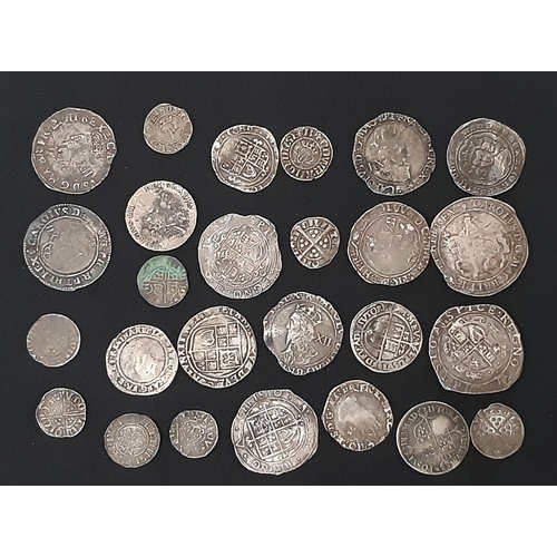 1840 - A hoard of early English hammered silver coinage, 5 x Charles 1 shillings, 3 x James I shillings, Ch... 