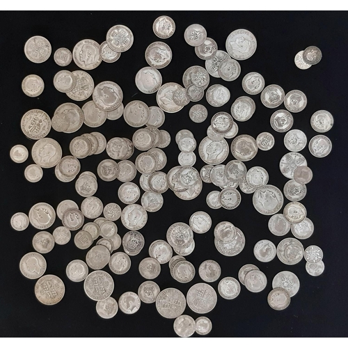 1843 - A quantity of English pre 47 post 1920 silver coinage, 930 gms