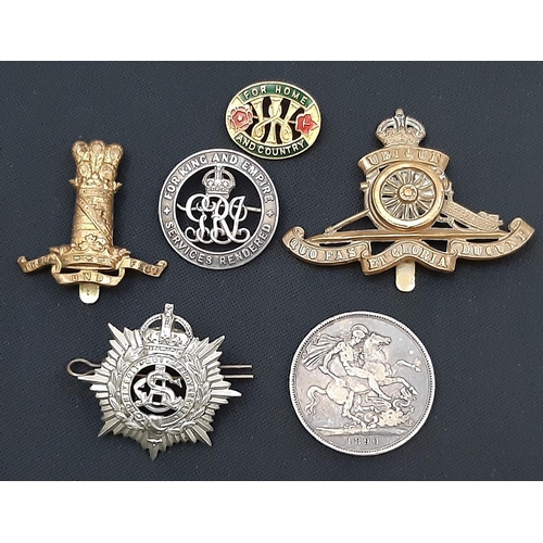 1846 - 39-45 Africa and Italy Star, 39-45 War & Defence medal, cap badges 1890 silver crown coin and sundry... 