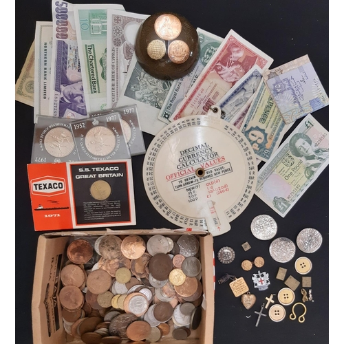 1847 - Collection of unsorted English currency, mainly bronze 20th century and a few bank notes, etc