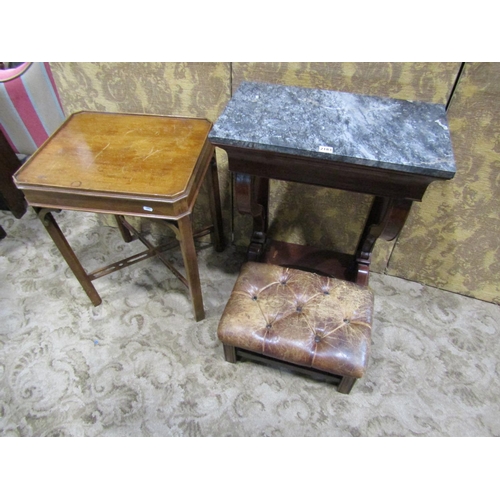 2183 - A small mahogany console/pier table with loose rectangular marble top over a frieze drawer and scrol... 