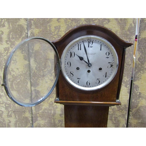 2210 - An Edwardian mahogany grandmother clock enclosing three train movement with chime/silent selector, W... 