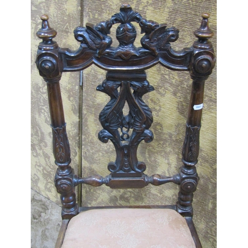 2288 - 19th century walnut side chair with heavily carved frame and upholstered seat on tapering supports