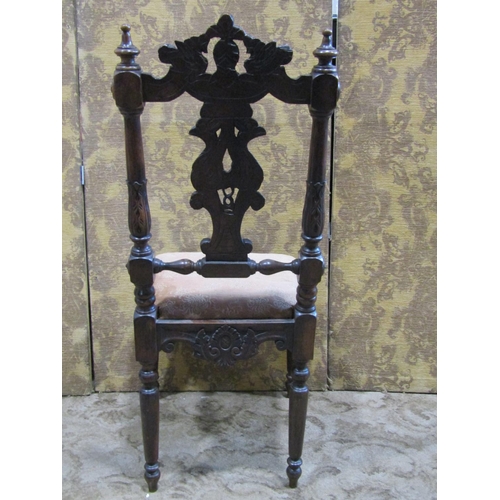 2288 - 19th century walnut side chair with heavily carved frame and upholstered seat on tapering supports