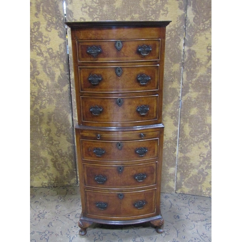 2378 - A good quality miniature walnut and figured walnut chest on chest enclosing six graduated drawers an... 