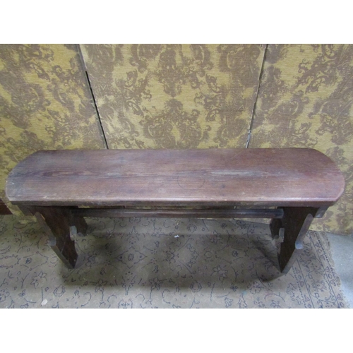 2382 - A Victorian pitch pine bench with Gothic tracery outline, 140cm long x 65cm high