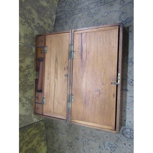 2383 - A large travelling writing slope with fitted interior together with two vintage oak cabinets each en... 