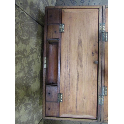 2383 - A large travelling writing slope with fitted interior together with two vintage oak cabinets each en... 