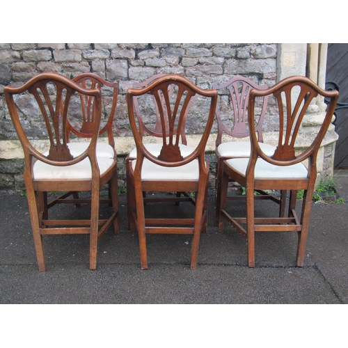 2133 - A set of six Georgian style stained beechwood dining chairs, the shield shaped backs with pierced sp... 