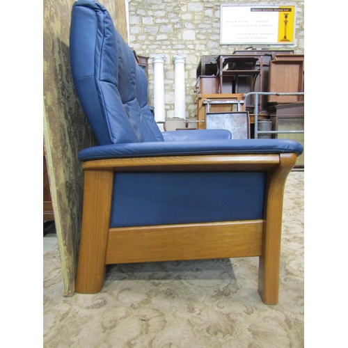 2163 - A Stressless Windsor high back two seat sofa in Paloma Oxford blue leather and beechwood together wi... 