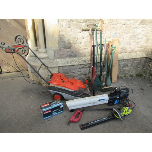 2509 - A collection of gardening equipment including a Flymo roller compact 4000 electric mower together wi... 