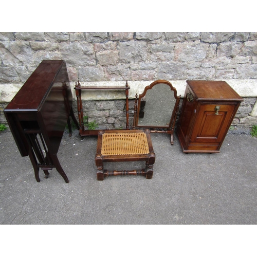 2204A - A Edwardian mahogany Sutherland type drop leaf tea table, a Queen Anne style toilet mirror, a late V... 