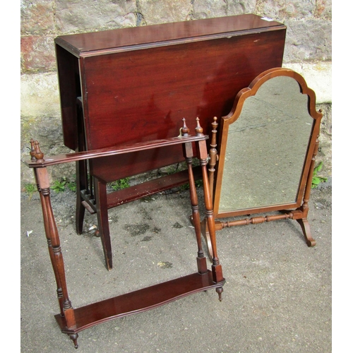 2204A - A Edwardian mahogany Sutherland type drop leaf tea table, a Queen Anne style toilet mirror, a late V... 