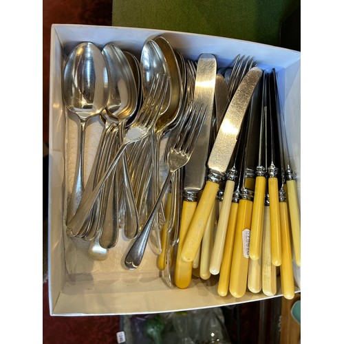 1237A - A selection of cased silver plated flat ware, loose silver plated flat ware, some bone handled knive... 