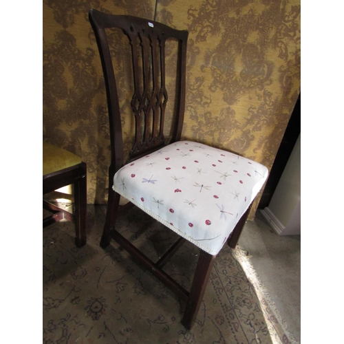 2165 - Two Georgian mahogany dining chairs with pierced gothic tracery splats together with a further recta... 