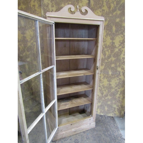 2218 - 19th century stripped pine side cupboard with astragal glazed panelled door enclosing a series of fi... 