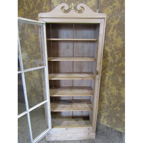 2218 - 19th century stripped pine side cupboard with astragal glazed panelled door enclosing a series of fi... 