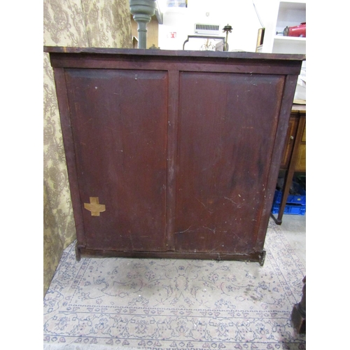 2220 - A Victorian walnut side cabinet enclosed by two glazed panelled doors with string banded inlay, 122 ... 