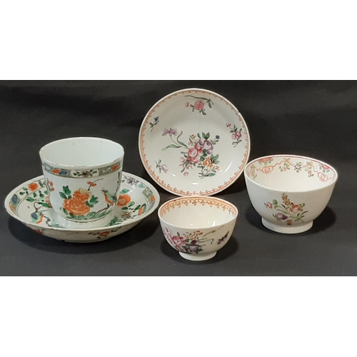 1065 - 18th century New Hall tea bowl together with a Chinese Famille Verte cup and saucer etc (AF)