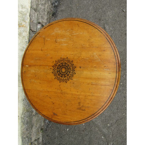 2336 - Late 19th century folding occasional table, circular top with stencilled detail on turned supports 6... 