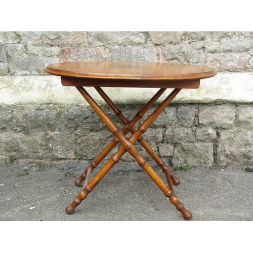 2336 - Late 19th century folding occasional table, circular top with stencilled detail on turned supports 6... 