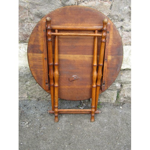 2336 - Late 19th century folding occasional table, circular top with stencilled detail on turned supports 6... 