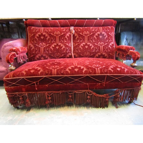 2339 - A Victorian two seat parlour room sofa with original upholstery, in an Art Nouveau style raised on t... 