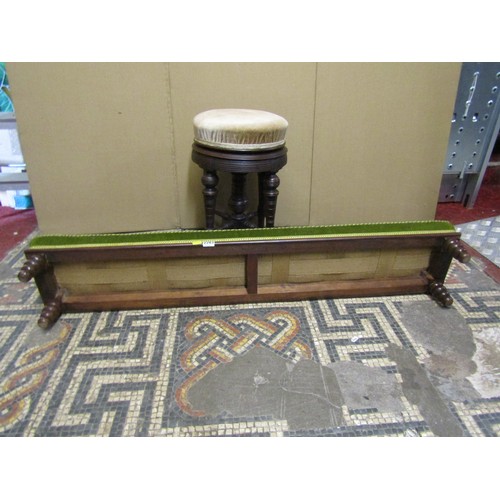 2283 - An Edwardian piano stool the circular upholstered seat raised on turned supports with central column... 