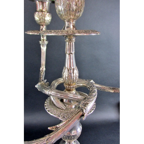 1151 - An impressive pair of Georgian style candelabra with a central column sconce and three entwined oute... 