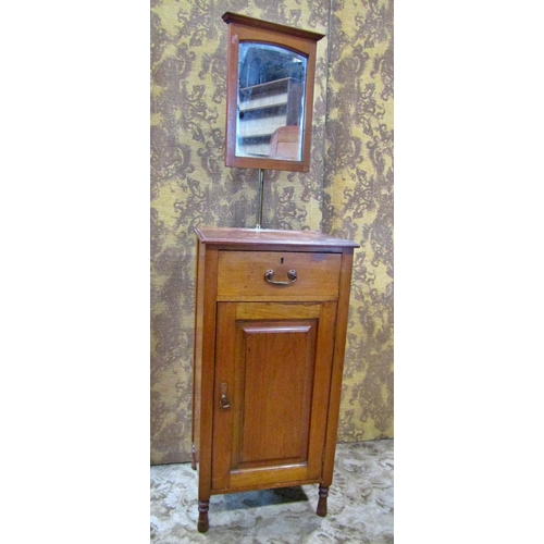 2216 - An Edwardian walnut shaving stand with raised adjustable mirror over a drawer and cupboard on turned... 