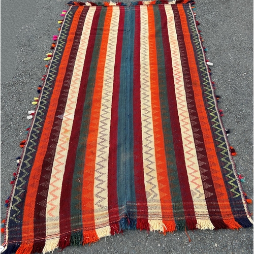 1811 - A south west Persian Jajim Kilim, with vibrant stripes and multicoloured knots and tassels, 215cm x ... 