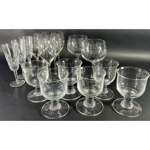 1129 - A mixed selection of wine glasses, tumblers, tankards, including four Waterford wine glasses.