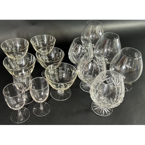 1141 - A mixed selection of clear cut glass, including four boxed Galway Irish Crystal wine glasses, brandy... 