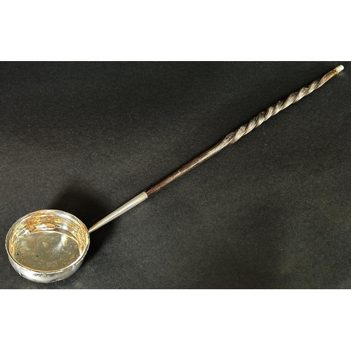 1171 - A silver metal toddy ladle with twisted cow horn handle, 42 cm long