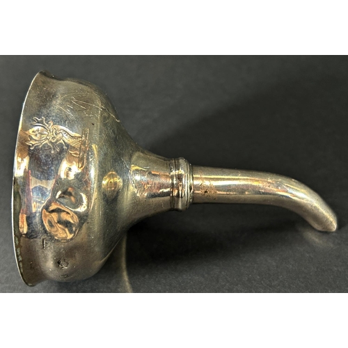 1173 - An early 18th century Britannia stamped George I silver wine funnel, hallmarks rubbed and dented, 2 ... 