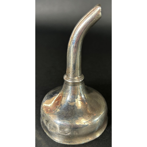 1173 - An early 18th century Britannia stamped George I silver wine funnel, hallmarks rubbed and dented, 2 ... 