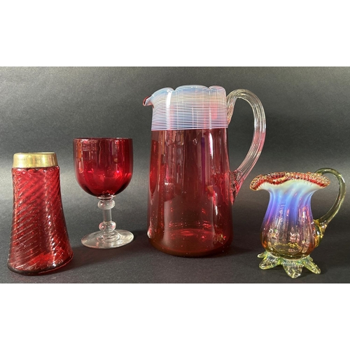 1126 - Victorian novelty glassware including a cranberry glass pipe, a Nailsea red glass pipe, Stourbridge ... 