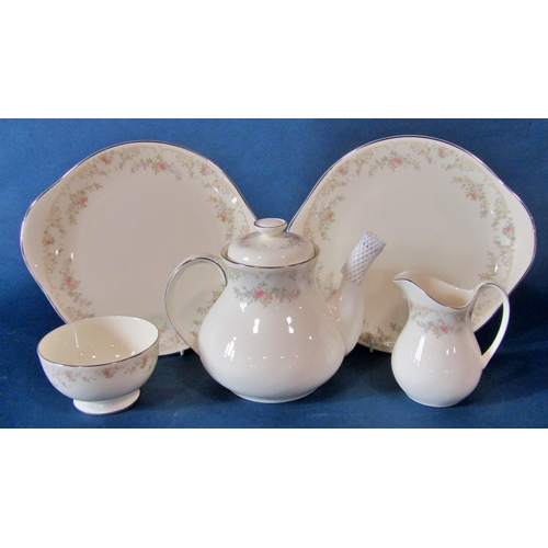 1019 - A group of Royal Doulton ‘Diana’ patten tea and coffee wares, consisting teapot, two large plates, t... 