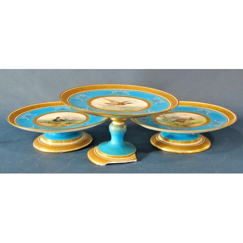 1020 - A 19th century Mintons part dessert service, comprising two pedestal dishes, tazza and nine plates, ... 