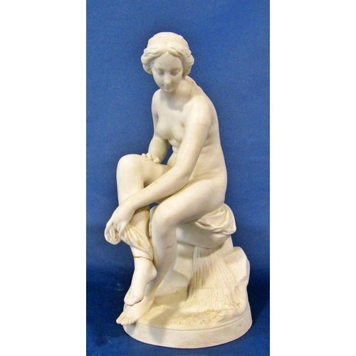 1035 - A large 19th century Parianware figure, a classically presented seated nude, 42 cm high (AF)