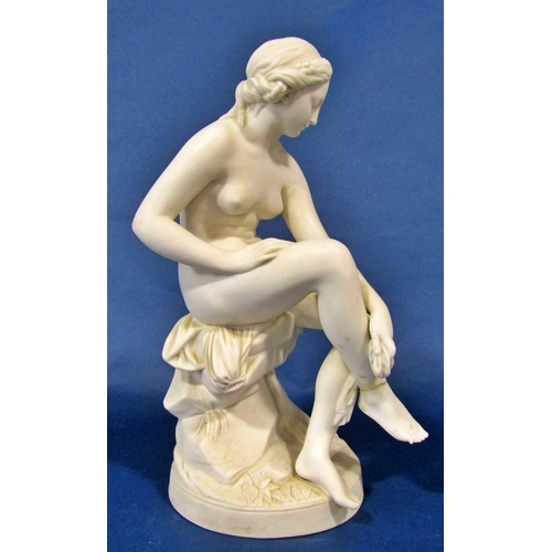 1035 - A large 19th century Parianware figure, a classically presented seated nude, 42 cm high (AF)