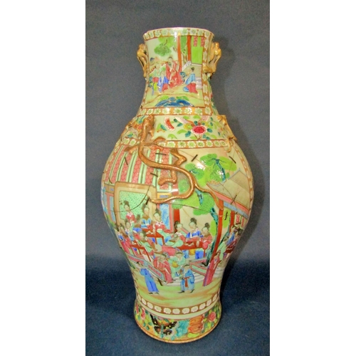 1040 - A large 19th century Chinese / Cantonese export porcelain famille rose vase, on celadon ground, deco... 