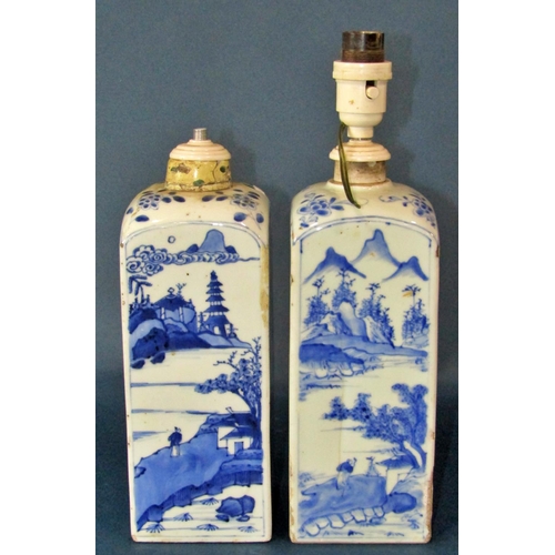1052 - An associated pair of 19th century Chinese export blue and white porcelain vases of square form (lat... 