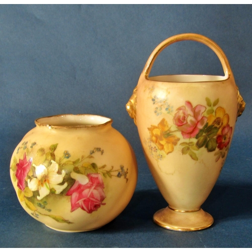 1064 - A group of seven Royal Worcester blush ivory porcelain pieces to include a squat bulbous vase with d... 