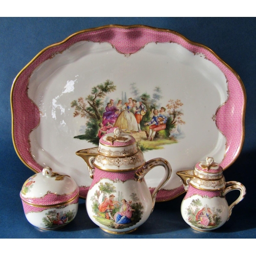 1068 - An eight piece Meissen porcelain tea/coffee set comprising lidded pot, milk jug, sugar basin, two cu... 