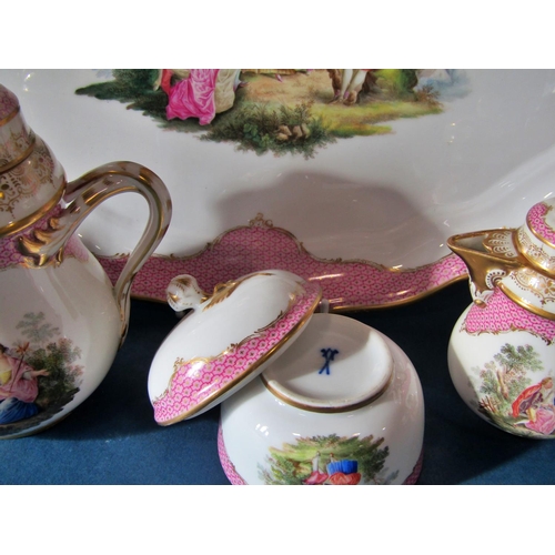 1068 - An eight piece Meissen porcelain tea/coffee set comprising lidded pot, milk jug, sugar basin, two cu... 