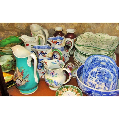 1074 - A large mixed collection of mostly 19th century ceramics to include Masons Ironstone graduating jugs... 